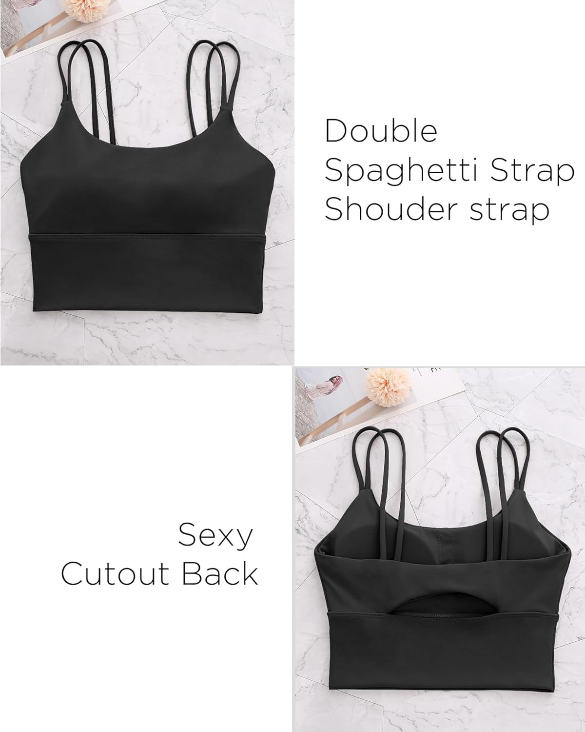 Sports Bras for Women High Support Longline Workout Tank Tops Built in Bra Strappy Yoga Padded Crop Top