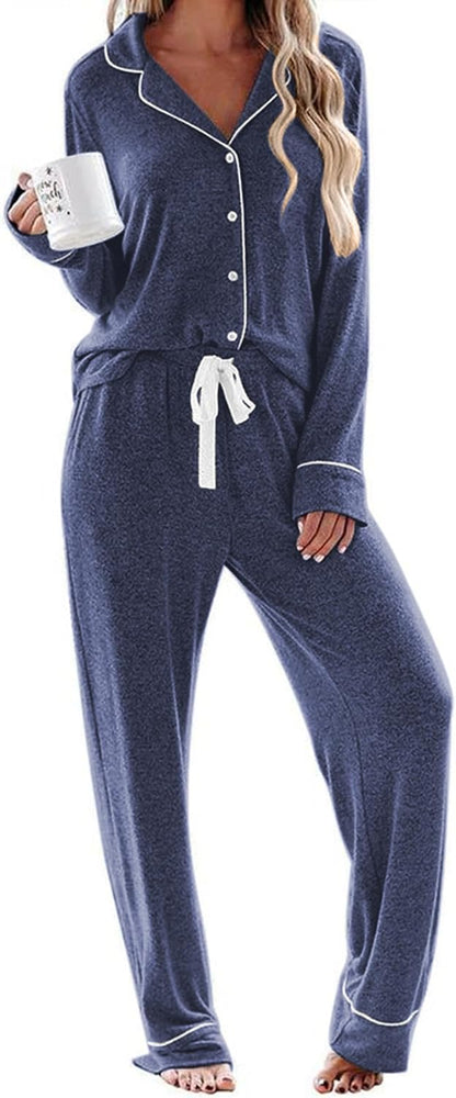 Women'S Pajamas Long Sleeve Sleepwear Casual Button down Loungewear Soft Pjs Set S-XXL